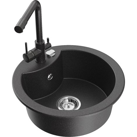 Mexen Diego évier en granit 1-bassin avec robinet de cuisine Duero, noir moucheté - 6512-76-671600-76 (1/5)