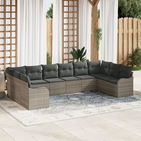 Garden Sofa Set with Cushion 10 pcs Light grey Poly rattan vidaXL (1/5)