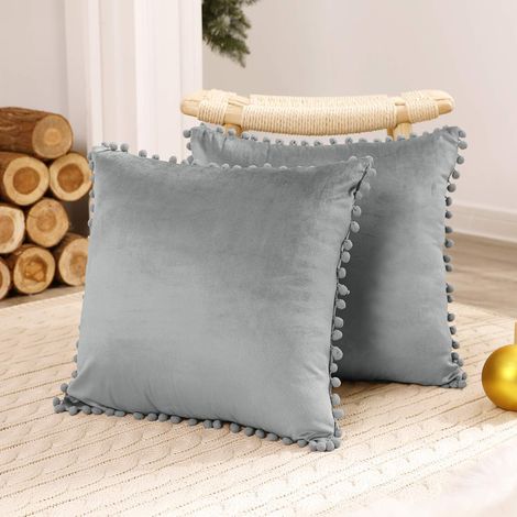 Set of 2 Cushion Covers 50x50cm Velvet Pillow Case Modern Design Cushion Cover Gray (1/5)