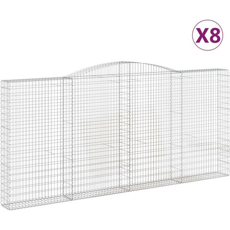 Set 8 cestini per gabbioni Muro di contenimento ad arco Gabbia recinzione 400 x 30 x 180/200 cm Ferro zincato Argento 020041211