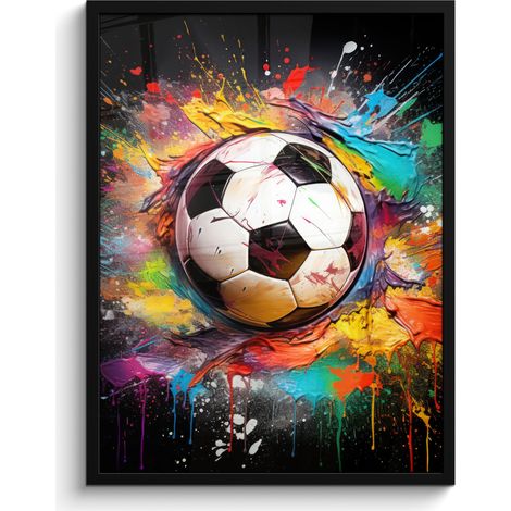 AFFICHE ENCADRÉE Football - Peinture - Couleurs - Noir - Blanc Tableau Décoration Murale 60x80 (1/5)