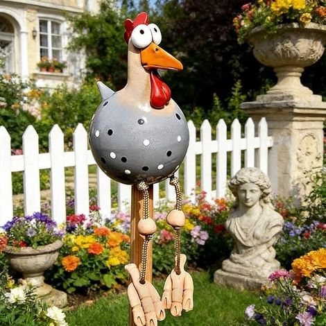 Figurine de Poulet Céramique, Décoration de Jardin Poulet, Statue Résine Poule, Poules Céramique Décoratives Pelouse, Ferme, Balcon, Salon, Gris (1/5)