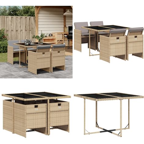 Ensemble à manger de jardin coussins 5 pcs mélange beige rotin - Salon De Jardin - Meuble De Jardin - Set De Salon De Jardin - Mobilier De Jardin - Table De Jardin - Home & Living (1/5)