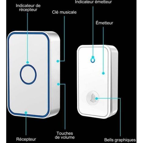 Sonnette sans fil à brancher - Conception sans fil, aucune pile requise, flash LED, portée efficace de 150 mètres, flash LED (1/4)