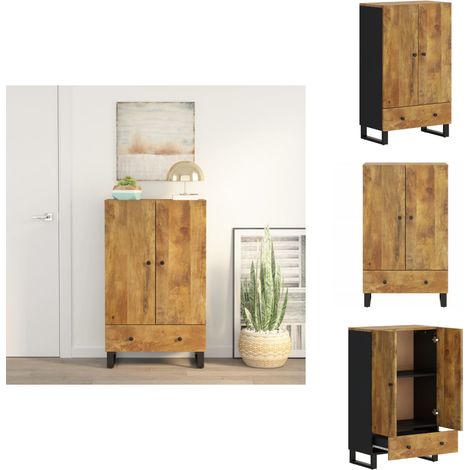 Buffet haut avec tiroir 60x33x100cm bois massif manguier et fer - Buffet Industriel - Meuble Rangement - Bois Massif - Manguier - Commode (1/5)