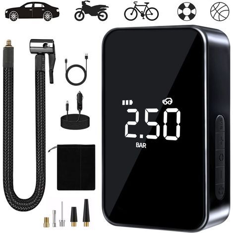 Garden FutureCompresseur à Air Portatif, 6000mAh Mini Gonfleur Electrique, 150PSI Pompe Vélo Electrique, Compresseur avec Affichage Numérique Lumière LED et Port C USB pour Pneus de Moto, Voiture, Vél (1/5)