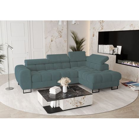 Ecksofa Schlafsofa BASTIEN in Stoff Terra Flaschengrün Ottomane Rechts