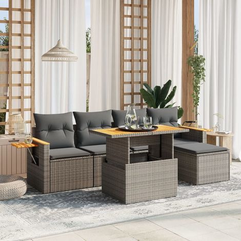 vidaXL 6-tlg. Garten-Sofagarnitur mit Kissen Grau Poly Rattan (1/3)