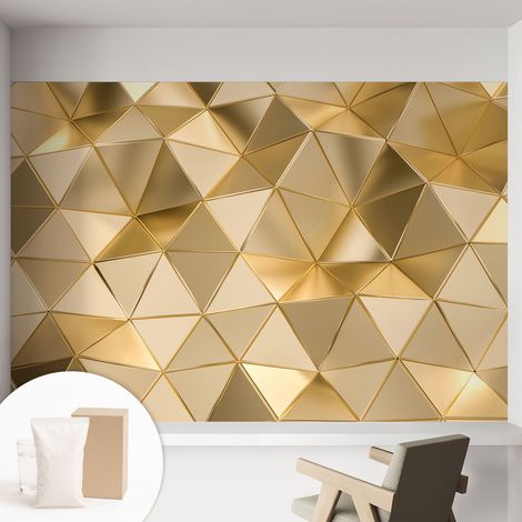 Papier peint intissé à motifs décoratifs pour salon chambre et bureau Décoration murale élégante avec colle Motifs triangulaires 152x104 cm (1/5)