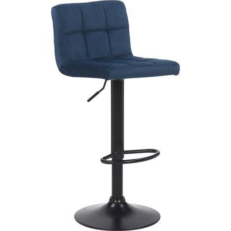 Sgabello da bar in velluto blu con gambe in metallo nero sedile imbottito poggiapiedi girevole TDB10175