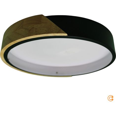 Plafonnier rond noir bois Ø32 LED 24W BILA Just Light (1/2)