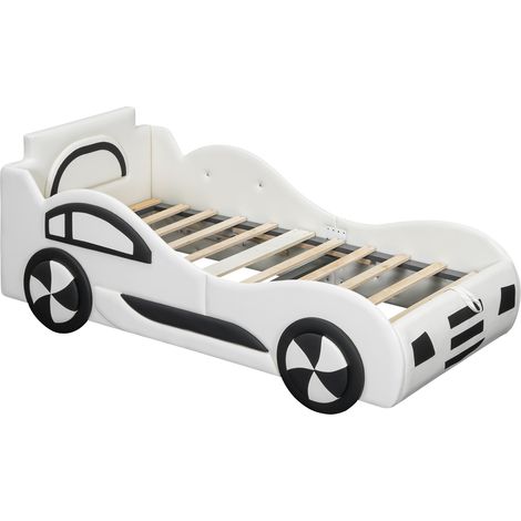 CAIziLit voiture enfant 90x200 blanc avec rangement et sommier à lattes (1/5)