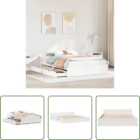 vidaXL Tiroir sous lit - Cadre de lit sans matelas blanc 140x190 cm bois de pin massif (1/5)