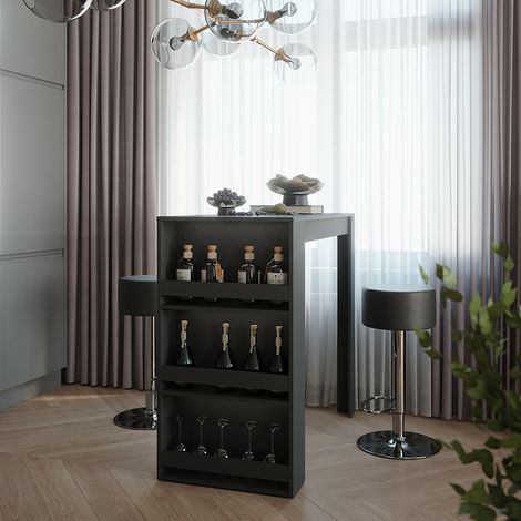 Bartisch-Set Repose, Anthrazit, 57 x 117 cm mit 2 Barhockern, Vicco