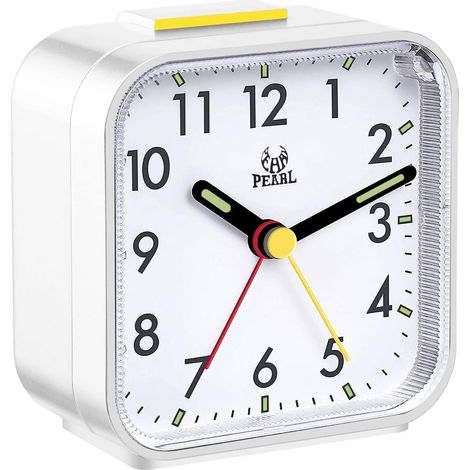 Réveil de voyage analogique silencieux – Petit, sans tic-tac, avec veilleuse et fonction snooze (blanc)