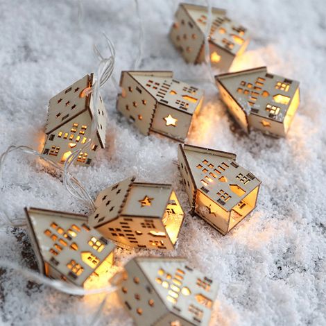 Maisonnette De Noël - Guirlande Lumineuse À 8 Led En Bois - Décoration Intérieure Et Extérieure - Pour Jardin Patio Salle De Séjour - 1 Pièce (1/5)