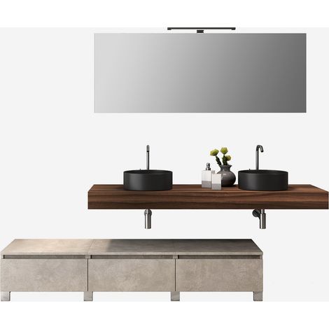 Mobile bagno doppio lavabo sospeso con specchio 9 pezzi Astra - Beige