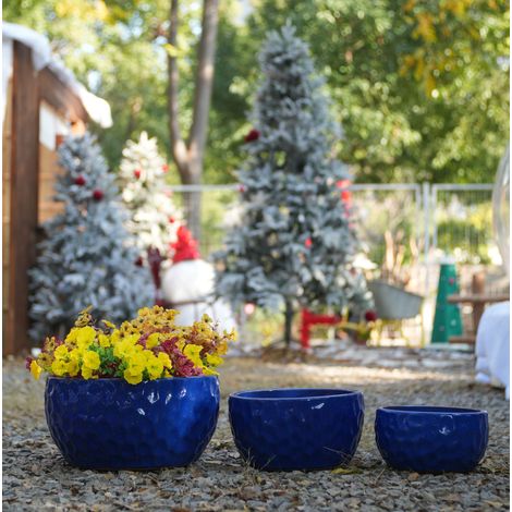 Set 3 vasi per piante in ceramica blu antico OKMYHOME (1/5)
