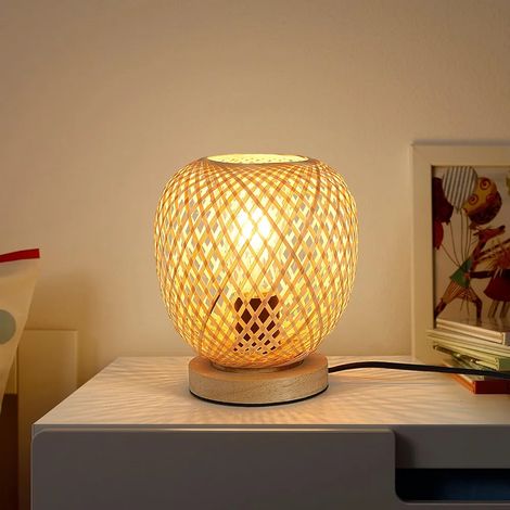 Bambou Tressé Lampe De Chevet BohèMe Lampe De Bureau Base En Bois Faite à La Main CréAtive E27 DéCorative Lampe Bureau Pour Chambre (1/5)