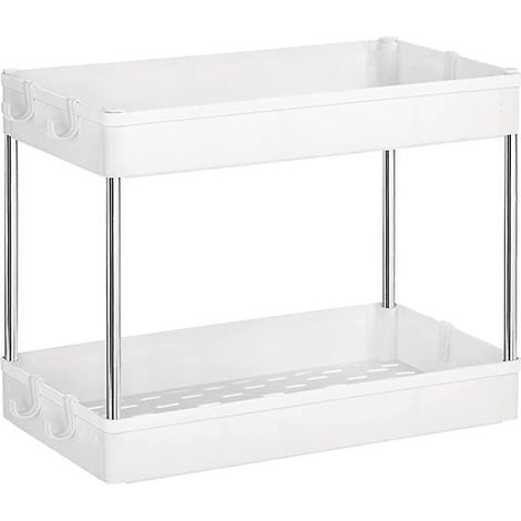 blanc , Rangement Sous Vier, Tagre Cuisine, Demi-tagre Placard, 2 Niveaux, Avec 6 Crochets, Organisateur Sous Vasque, Pour Salle De Bain (1/5)