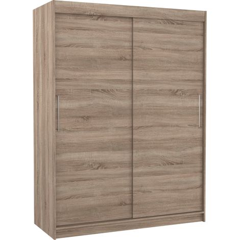 Armoire de chambre à coucher bois truffe 2 portes coulissantes Douva 150cm (1/5)