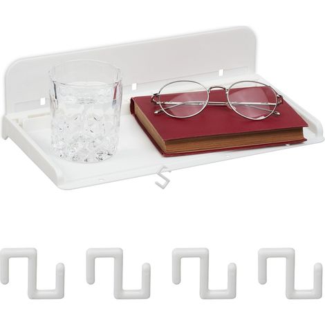 Tablette de lit, Mini Table de Chevet à Coller, Couchage Mezzanine, HxLxP: 8,5x30x15,5 cm, Plastique, Blanc (1/5)