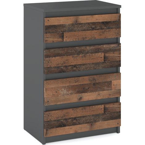 Kommode mit 4 Schubladen, grau, Vintage-Stil, 60 cm, TV-Ständer, Wohnzimmermöbel, Sideboard
