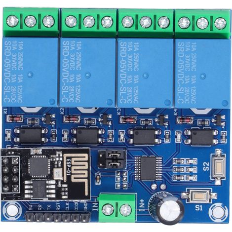 Module relais WiFi 4 canaux avec commande à distance via application mobile pour système domotique ESP82665V (1/5)