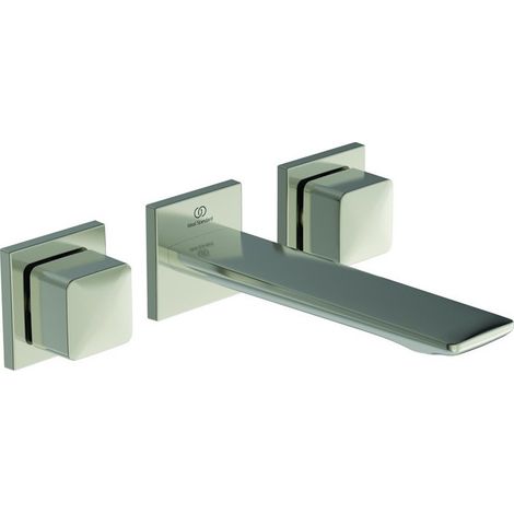 Mezclador de lavabo de pared CONCA de 3 orificios sin desagüe automático, plata tormenta