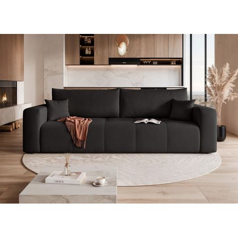 Sofa 3-Sitzer mit Schlaffunktion LEROS in Stoff Manila Schwarz