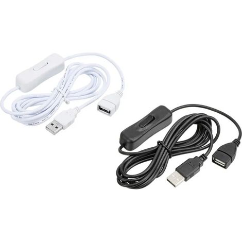 Cable USB - 2 m - Avec Interrupteur - Male vers Femelle - Pour Lampe Ventilateur LED - Lot de 2 (1/5)