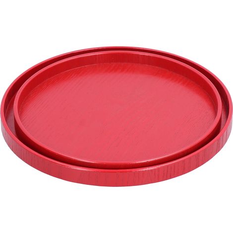 Lot de 2 plateaux ronds rouges, coupelles à thé, assiettes à dessert et fruits, plateau de service pour hôtel, restaurant, maison.