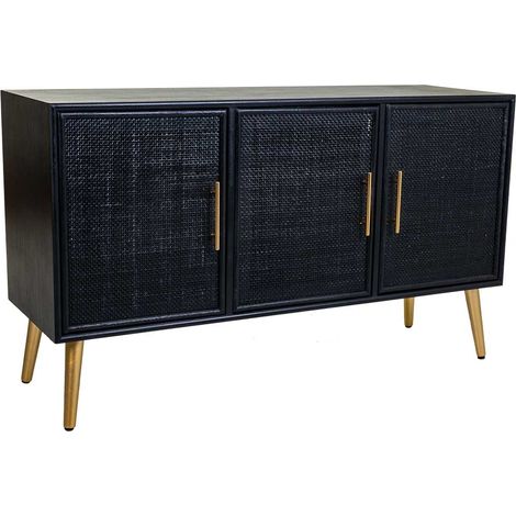 Aparador de madera y rejilla lacado negro 120x41,5x71