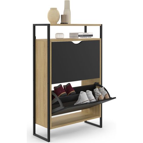 BOSTON Mueble zapatero de 2 puertas con estante superior de diseño industrial (1/5)