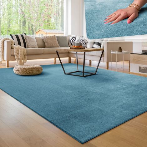 Paco Home Tapis Moderne Salon À Poils Courts Lavable Doux Uni Effet Fourrure Antidérapant 160x220 cm, Turquoise