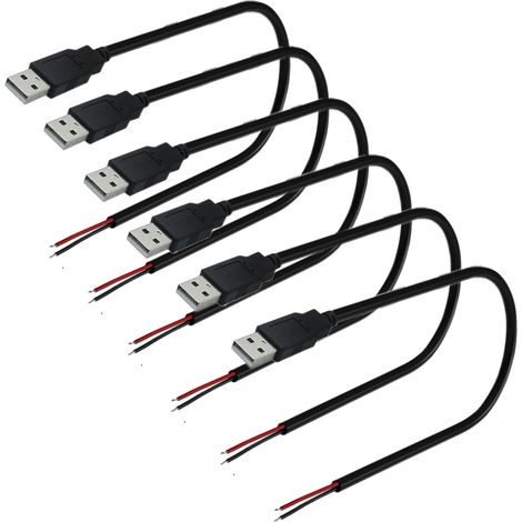 Conector USB 2.0 macho, conector USB soldable, enchufe USB de 2 pines sin carcasa, cable pigtail DIY para dispositivos USB instalados o reparados (30 cm)