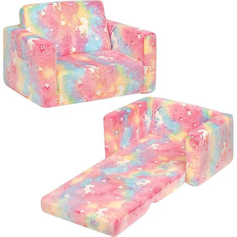 Canapé-lit, 2 en 1, pour Enfant, en Flanelle, Pliable, pour Chambre d'enfant, Cadeau d'anniversaire pour Filles et garçons, Barbe à Papa avec Licornes (1/5)