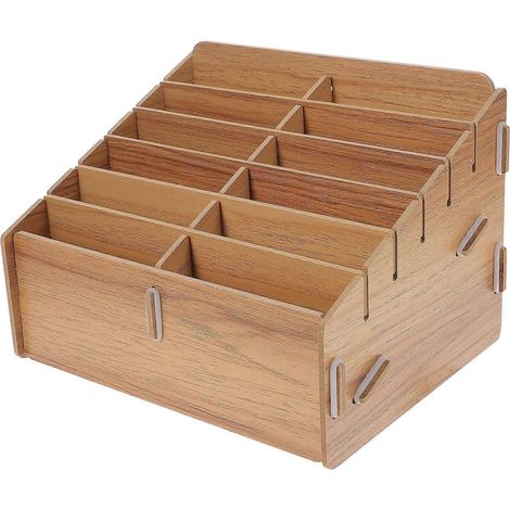 Boîte de rangement pour cartes de jeu, trieur de cartes portable multi-grilles, étui en bois-22.00X16.00X14.00CM-Light Brown
