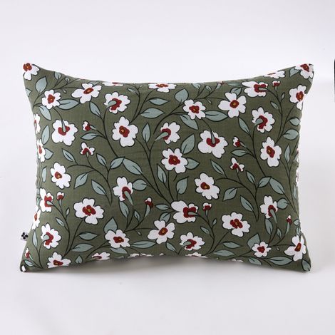Taie d’oreiller 50 x 70 cm gaze de coton imprimée FLORA – Romarin (1/5)