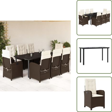 Chaise inclinable - vidaXL Ensemble à manger de jardin et coussins 9 pcs marron poly rotin - Coussin de siège (1/5)