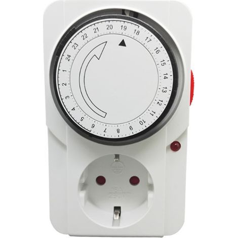 Programmeur journalier mécanique inter.Voyant 3000 W.Prise programmateur journalier mécanique, couleur blanc,16A (1/4)