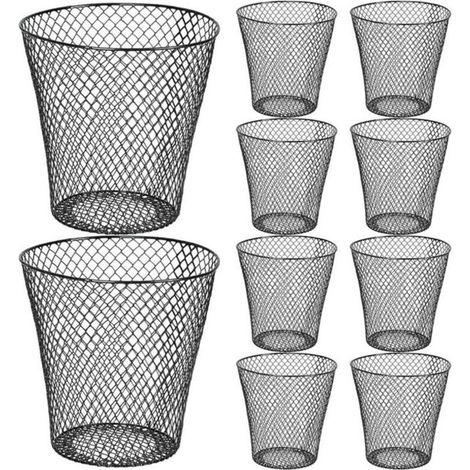 Corbeille à Papier Ronde, Poubelle en Métal de Bureau Treillis Métallique, Recyclage, Conteneur Ordures pour Chambre Coucher (10 Pièces)