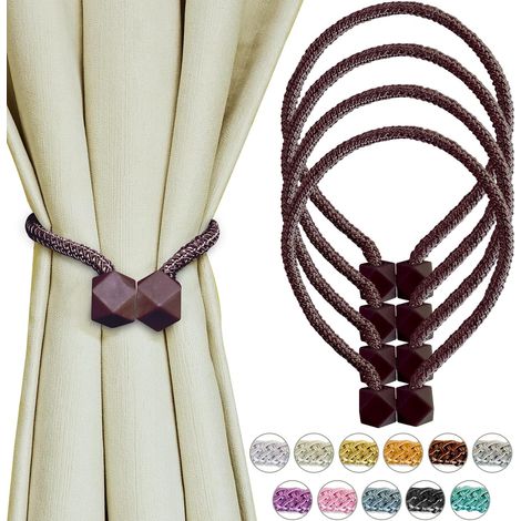 4er-Set magnetische Raffhalter für Gardinen – Raffhalter mit Seilschlaufe – Elegant – Für Außenbereich, Esszimmer und Schlafzimmer – Kaffeebraun (1/5)