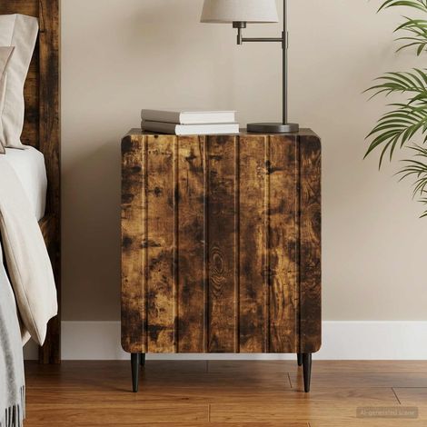 Table de chevet vintage en bois d’ingénierie Chêne fumé avec porte 43 x 34,5 x 52 cm - PANGIVO (1/5)