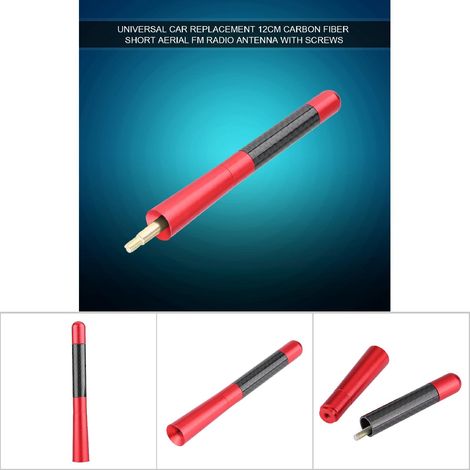 Universelle 12 cm kurze FM-Radioantenne aus roter Kohlefaser für Autos, mit Schrauben, für optimalen Radioempfang (1/5)