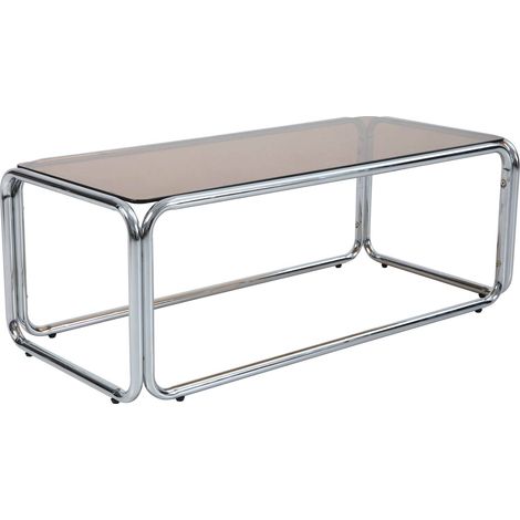 Table basse rectangulaire L110 cm en métal et en verre trempé marron
