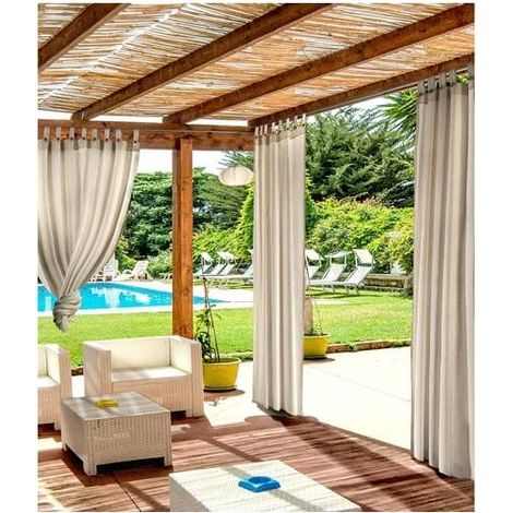 Tenda per gazebo in tessuto beige idro-oleo repellente con passanti e bottoni cm 140x280 adatta a gazebi e pergolati in legno