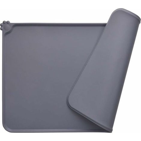 Tapis Gamelle Chien, Tapis d’Alimentation pour Chat en Silicone aux, Imperméable et Antidérapant, Gris, 47 X 30 cm, (1/5)
