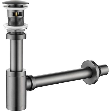 Ensemble de siphon en P en laiton : siphon en P pour bouteille de 1 1/4 po avec bouchon de lavabo de salle de bain – Kit de plomberie pour remplacement de tuyau de vidange d'évier (gris, avec trop-ple (1/4)
