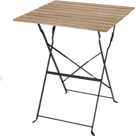 Table de jardin carré pliante en métal et bois - Beige/Vert - L 60 x P 60 x H 71,5 cm - Livraison gratuite (1/5)